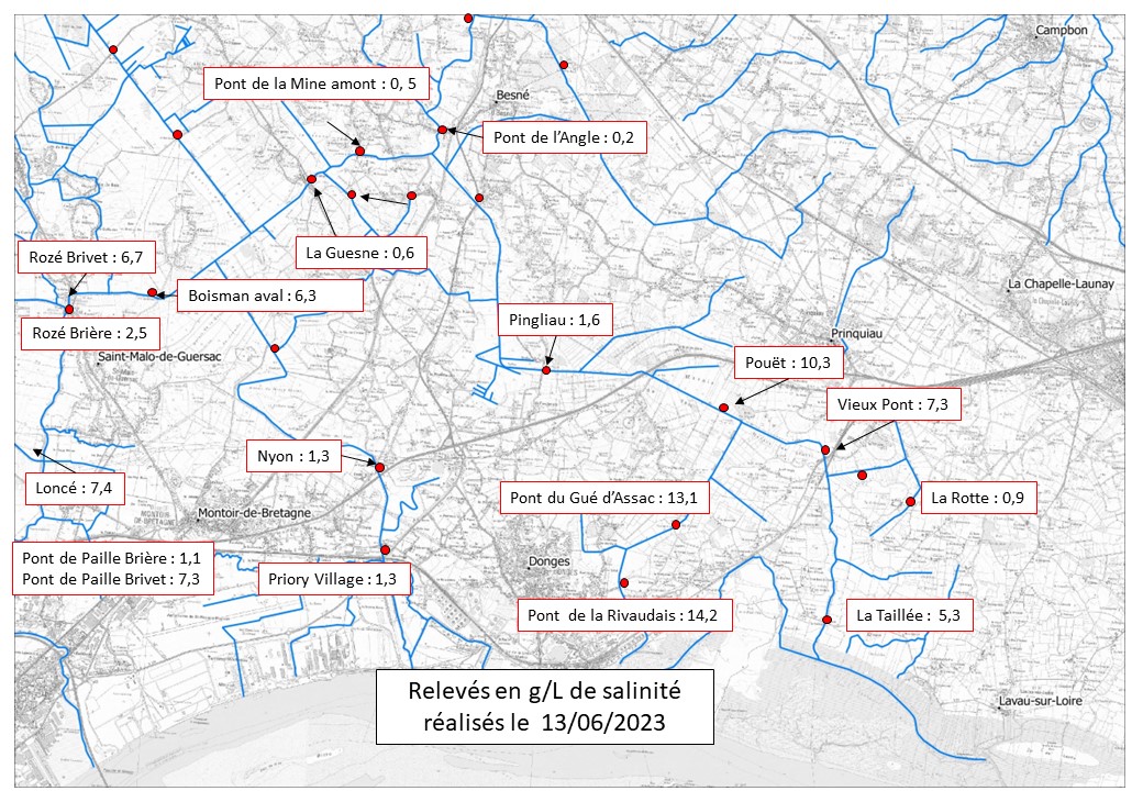 Carte suivi salinité 13-06-2023